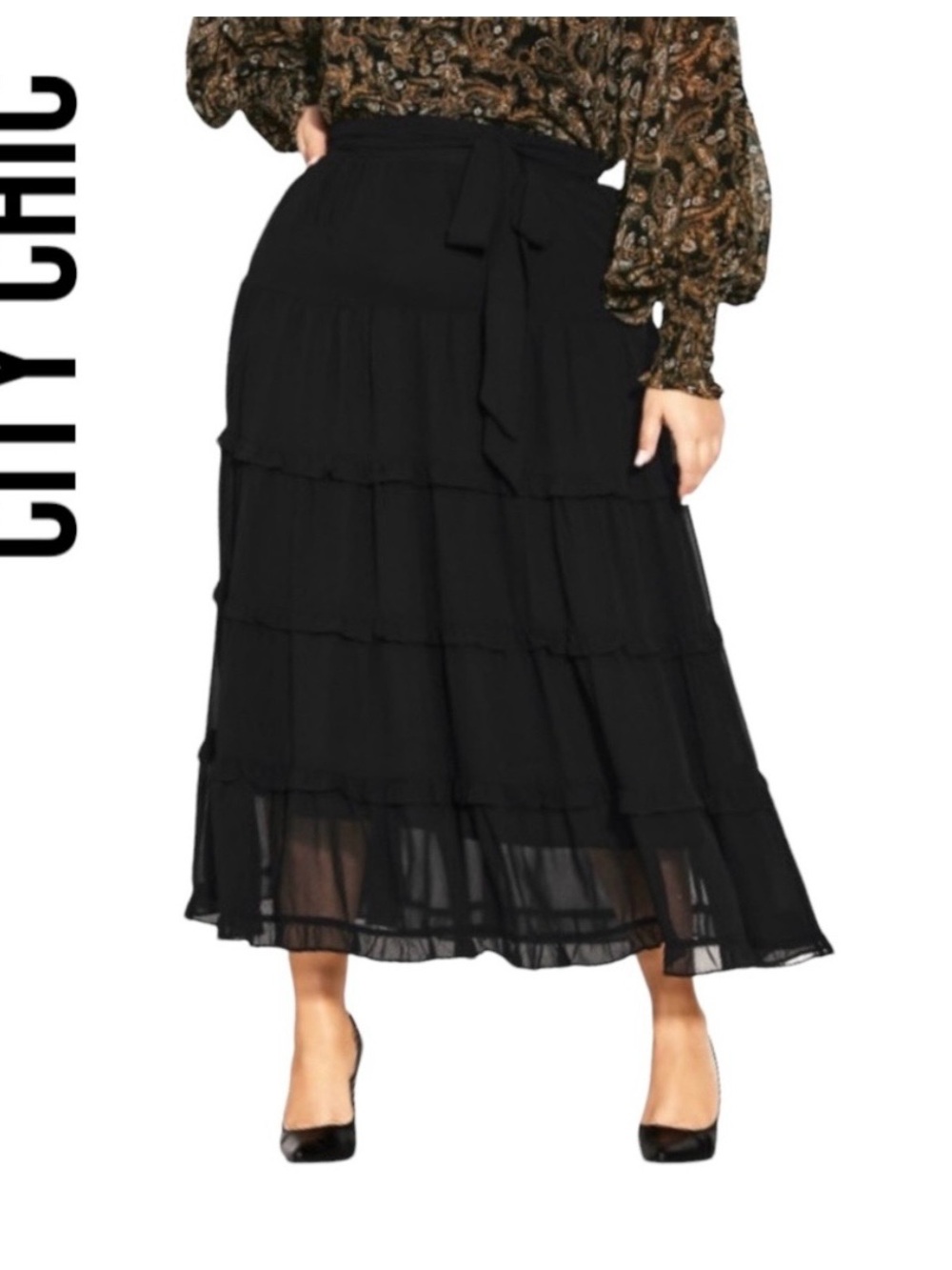 City Chic Black Claire Maxi Skirt Size L